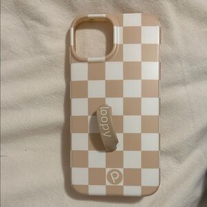 Loopy Case Beige and White Checkered iPhone Case with Loop Grip